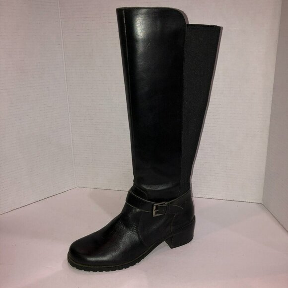 Anne Klein Akelin Flex Black Leather Pull-On Knee High Riding Boots Size 7 - Picture 7 of 13